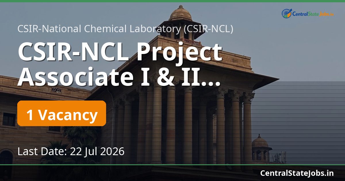 CSIR-NCL Project Associate I & II Recruitment 2026