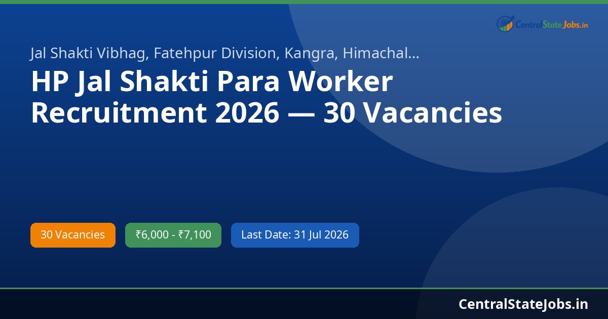 HP Jal Shakti Para Worker Recruitment 2026 — 30 Vacancies