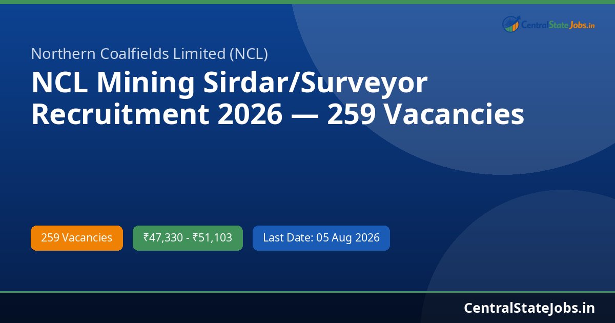NCL Mining Sirdar/Surveyor Recruitment 2026 — 259 Vacancies