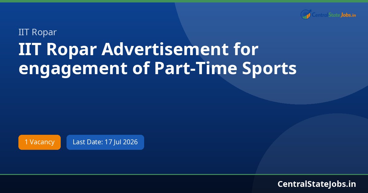 IIT Ropar Advertisement for engagement of Part-Time Sports Coaches (Advt. No. 01/2026) Recruitment 2026