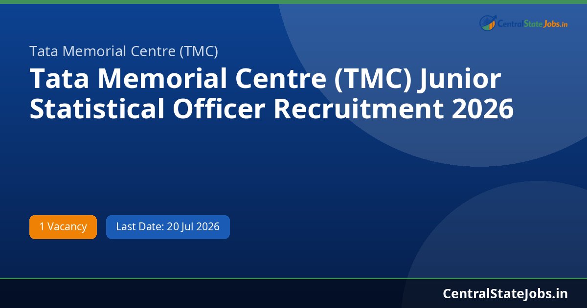 Tata Memorial Centre (TMC) Junior Statistical Officer Recruitment 2026