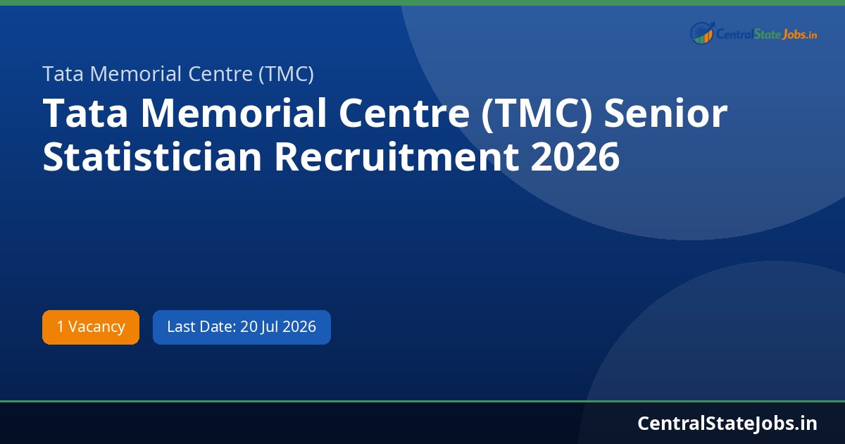 Tata Memorial Centre (TMC) Senior Statistician Recruitment 2026