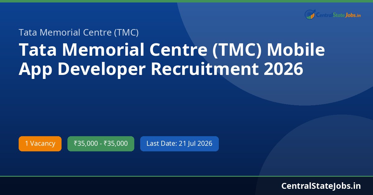 Tata Memorial Centre (TMC) Mobile App Developer Recruitment 2026