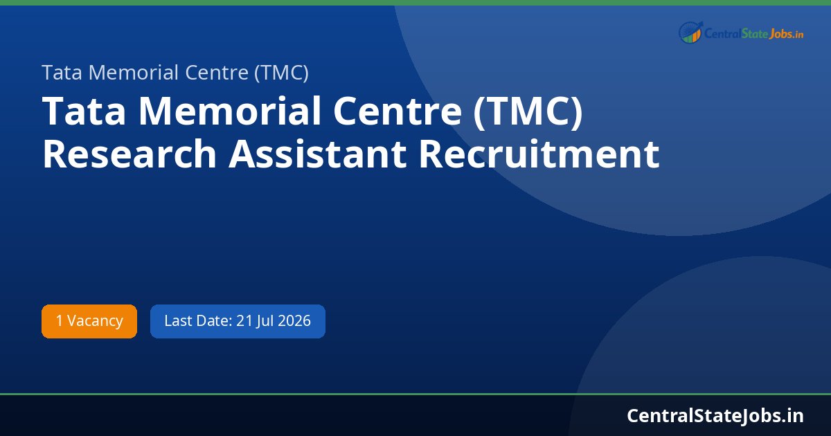 Tata Memorial Centre (TMC) Research Assistant Recruitment 2026