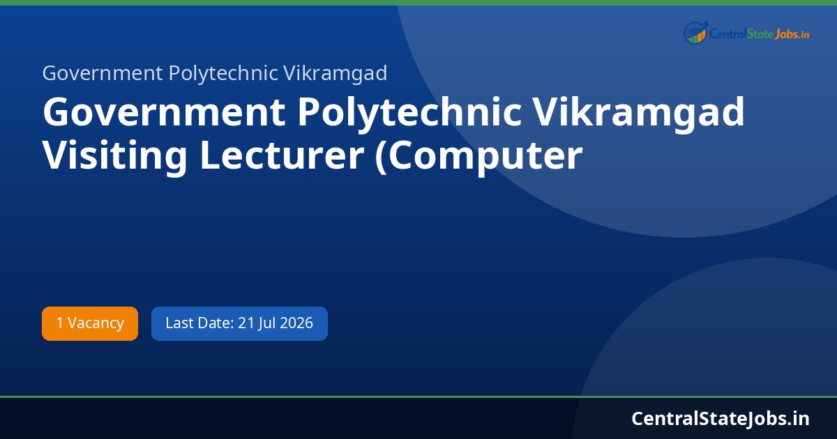 Government Polytechnic Vikramgad Visiting Lecturer (Computer Engineering, Mechanical Engineering and Other Posts Recruitment 2026