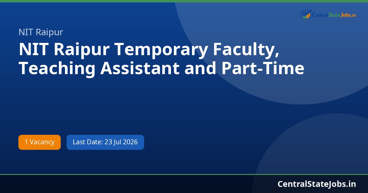 NIT Raipur Temporary Faculty, Teaching Assistant and Part-Time Faculty Recruitment 2026