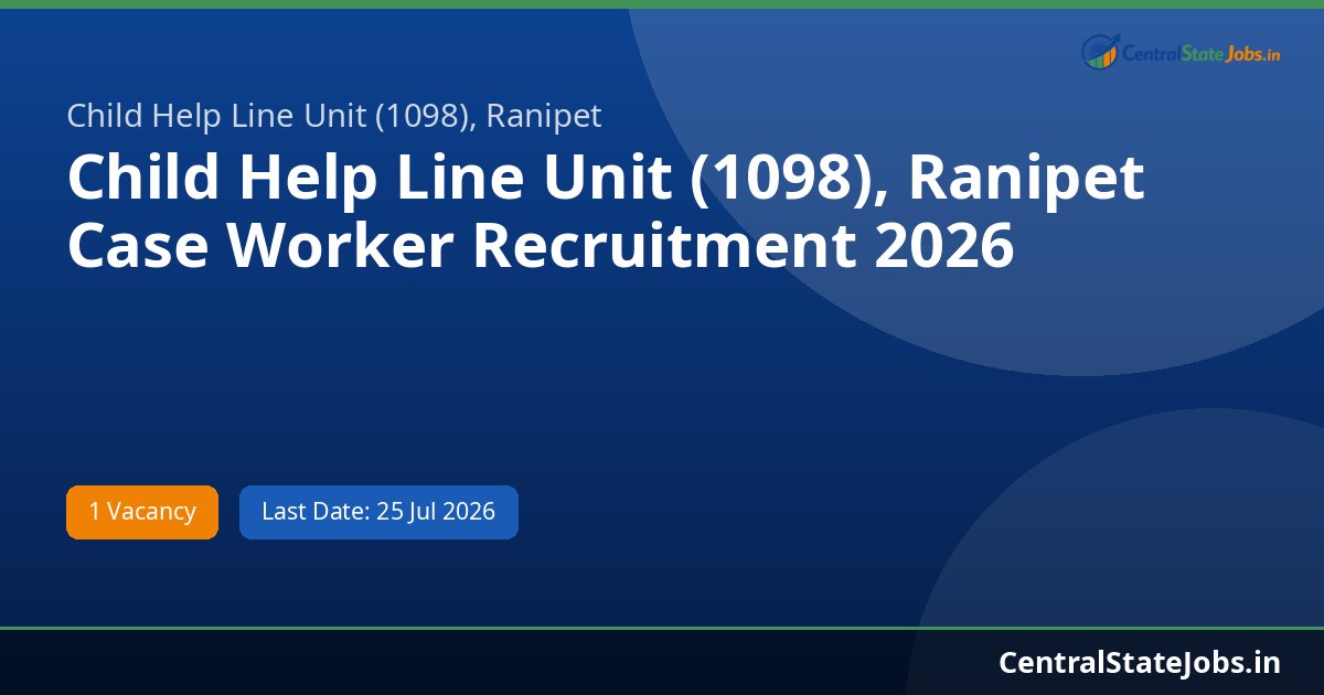 Child Help Line Unit (1098), Ranipet Case Worker Recruitment 2026