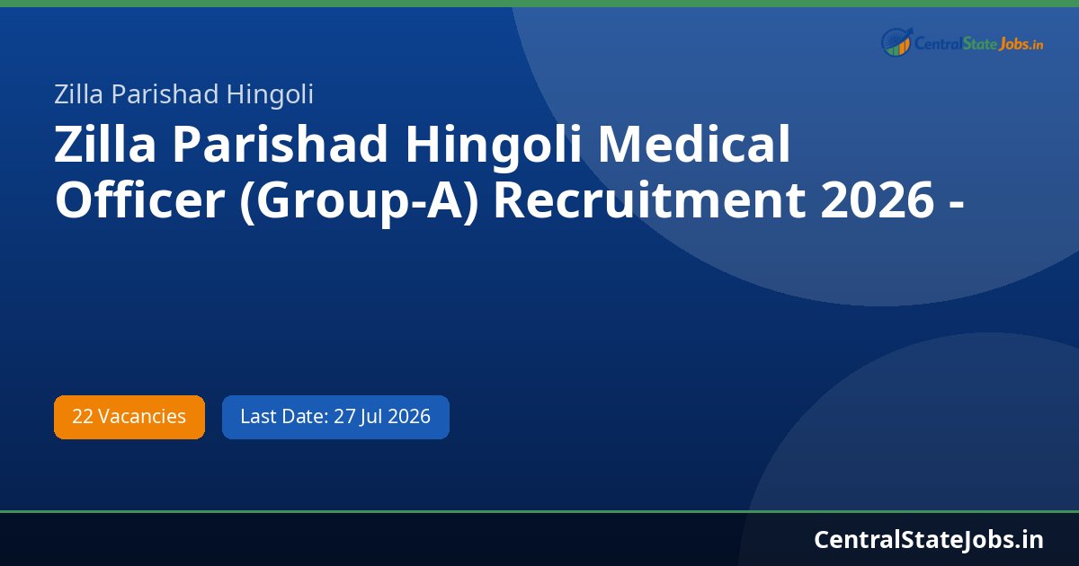 Zilla Parishad Hingoli Medical Officer (Group-A) Recruitment 2026 - 22 Posts
