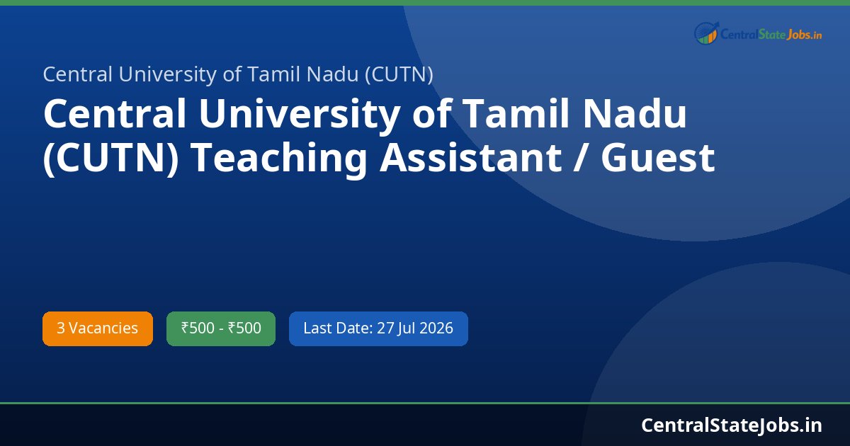 Central University of Tamil Nadu (CUTN) Teaching Assistant / Guest Faculty Recruitment 2026 - 3 Posts