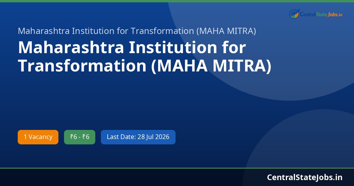 Maharashtra Institution for Transformation (MAHA MITRA) Team Leader Recruitment 2026