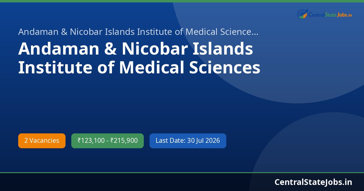 Andaman & Nicobar Islands Institute of Medical Sciences (ANIIMS) Associate Professor (Cardiology), Assistant Professor (Cardiology) Recruitment 2026 - 2 Posts