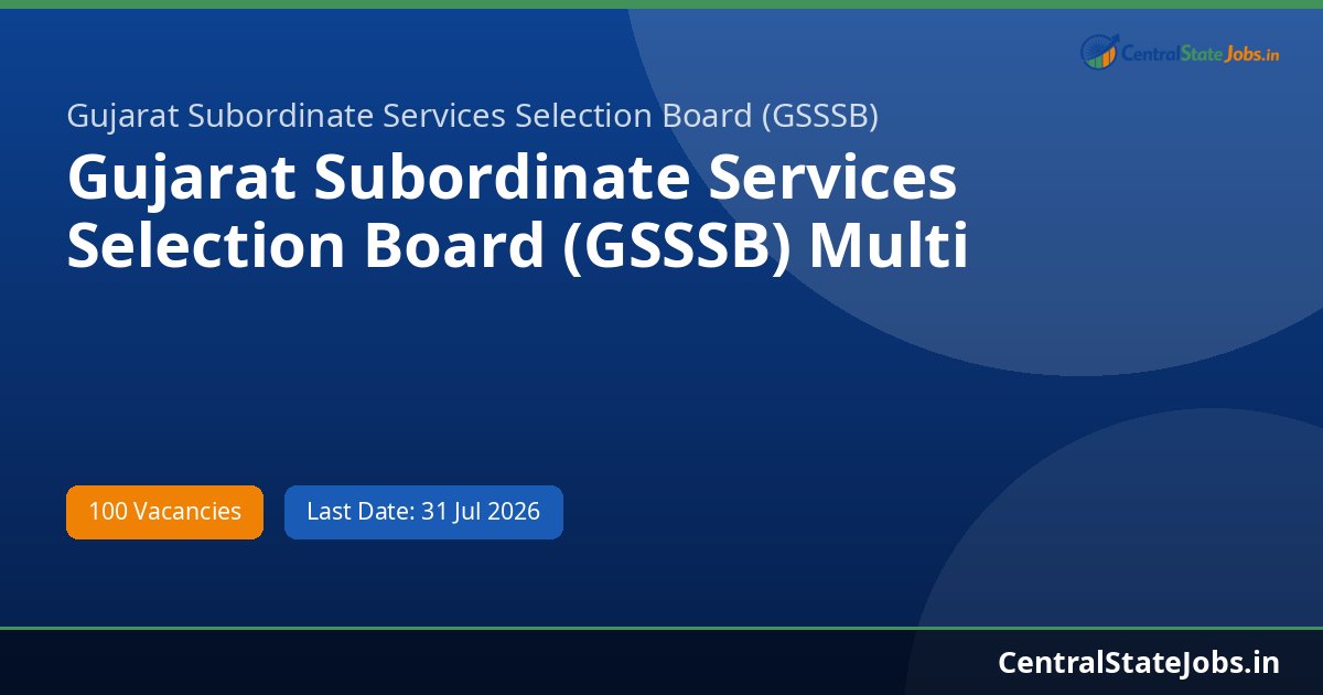 Gujarat Subordinate Services Selection Board (GSSSB) Multi Purpose Health Worker (Male), Class-3 Recruitment 2026 - 100 Posts