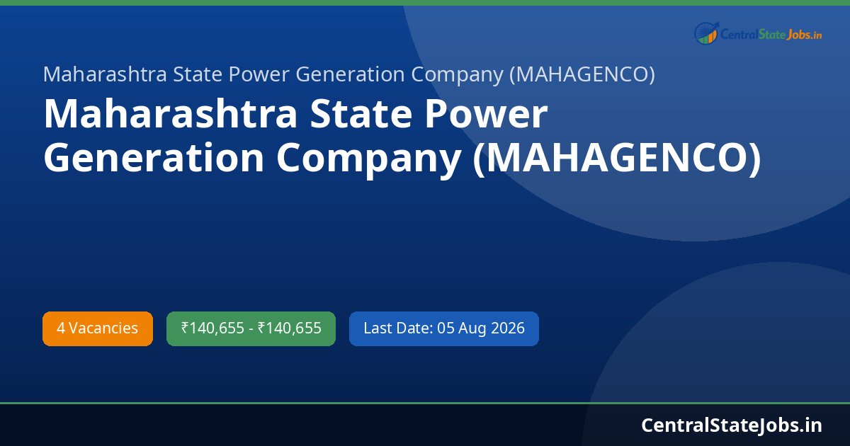 Maharashtra State Power Generation Company (MAHAGENCO) Chief General Manager (Security), General Manager (Security), Dy. General Manager (Security) Recruitment 2026 - 4 Posts