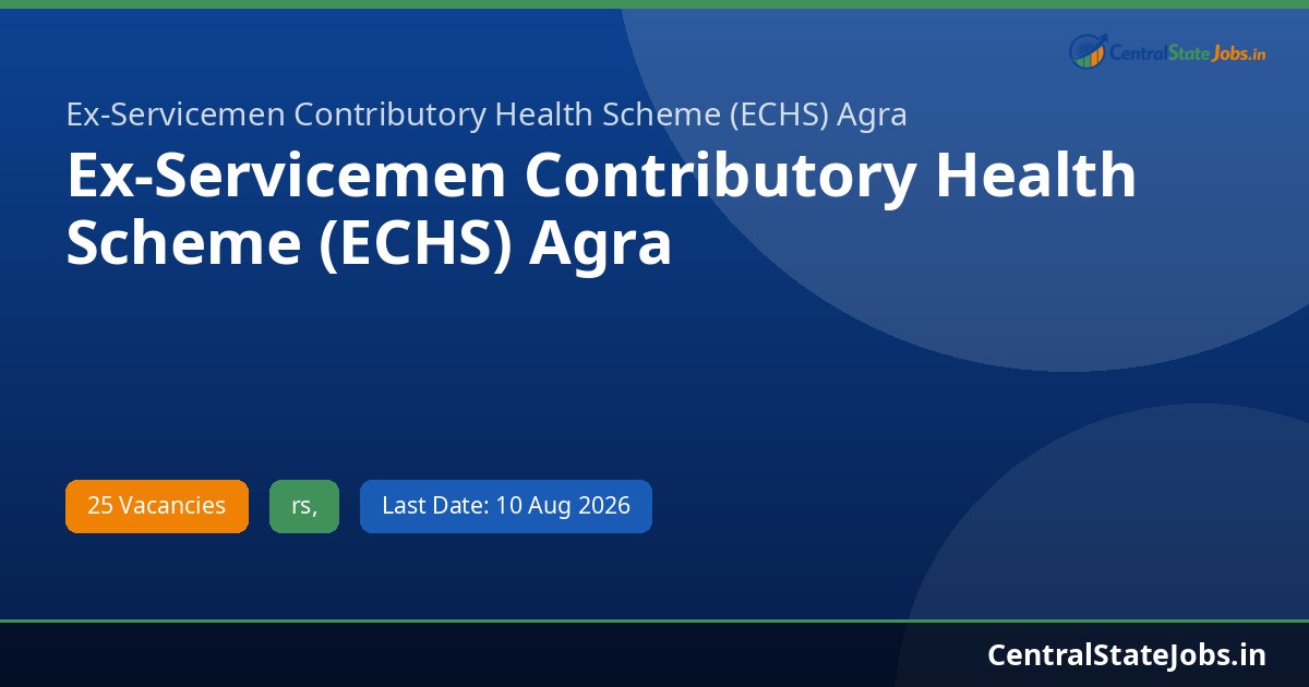 Ex-Servicemen Contributory Health Scheme (ECHS) Agra Officer-in-Charge Polyclinic, Medical Officer and Other Posts Recruitment 2026 - 25 Posts