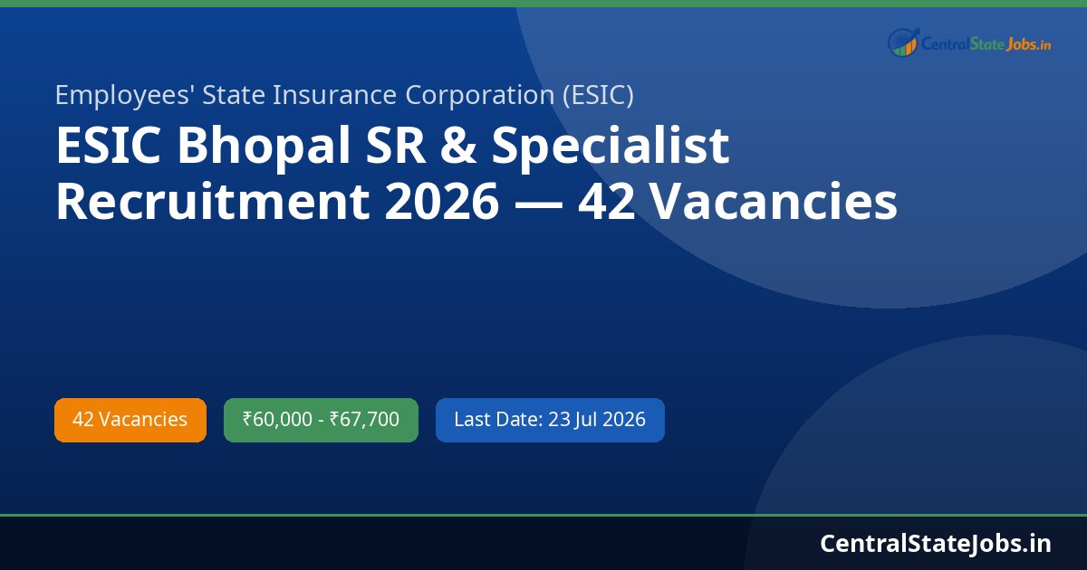 ESIC Bhopal SR & Specialist Recruitment 2026 — 42 Vacancies
