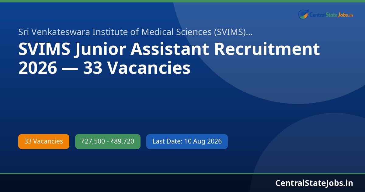 SVIMS Junior Assistant Recruitment 2026 — 33 Vacancies