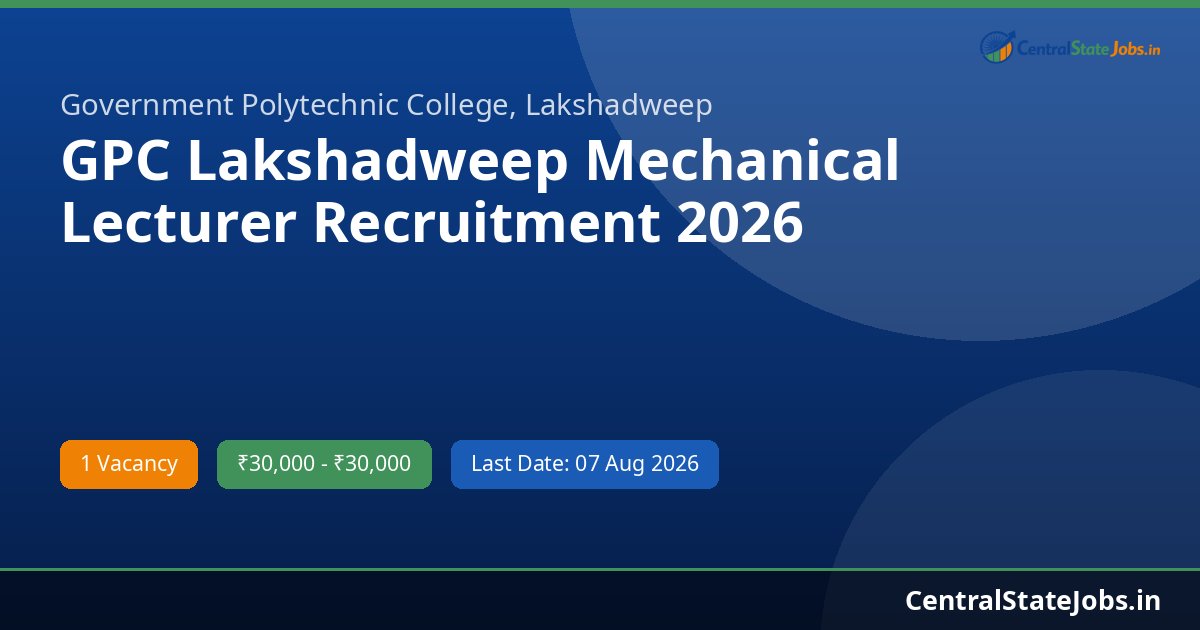 GPC Lakshadweep Mechanical Lecturer Recruitment 2026