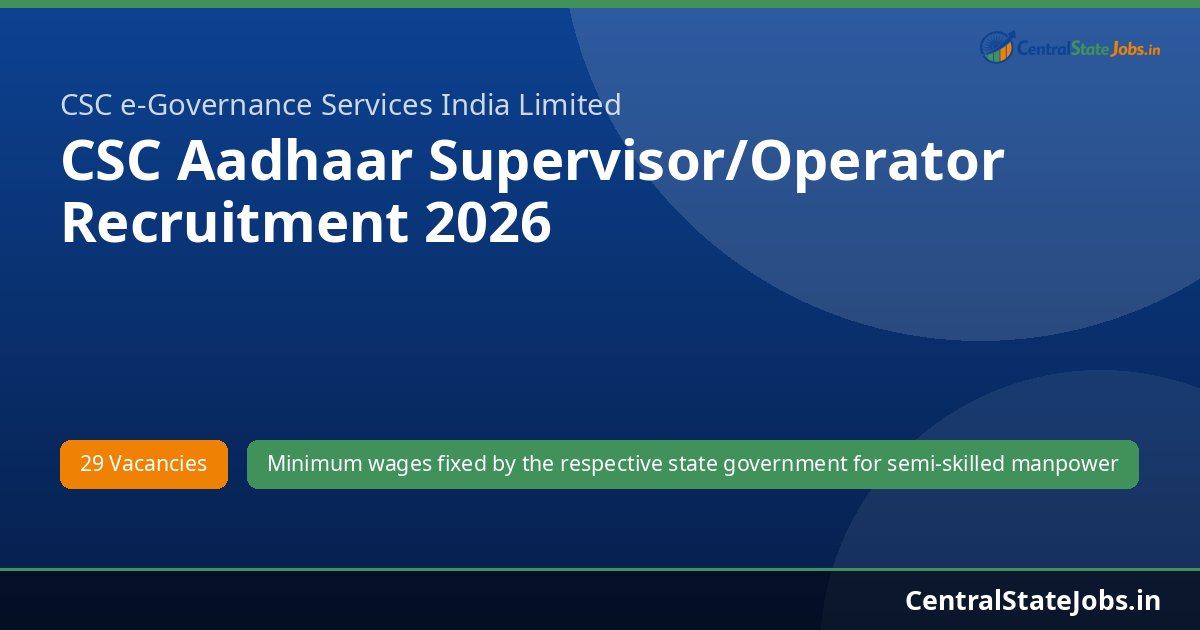 CSC Aadhaar Supervisor/Operator Recruitment 2026