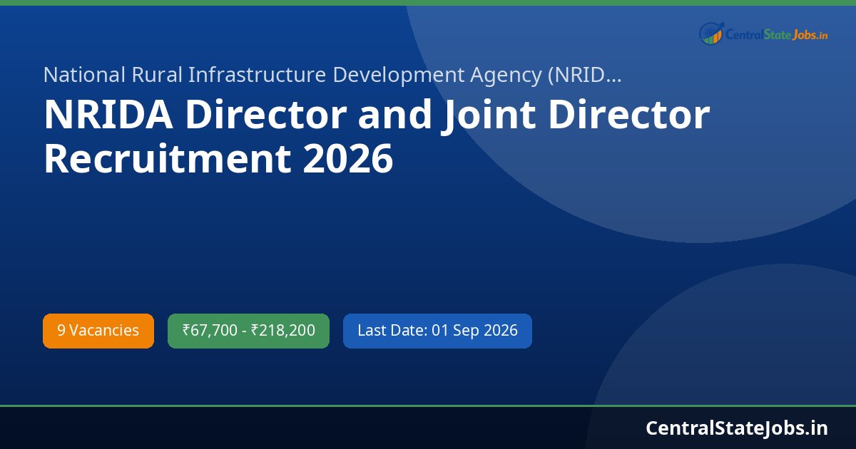 NRIDA Director and Joint Director Recruitment 2026