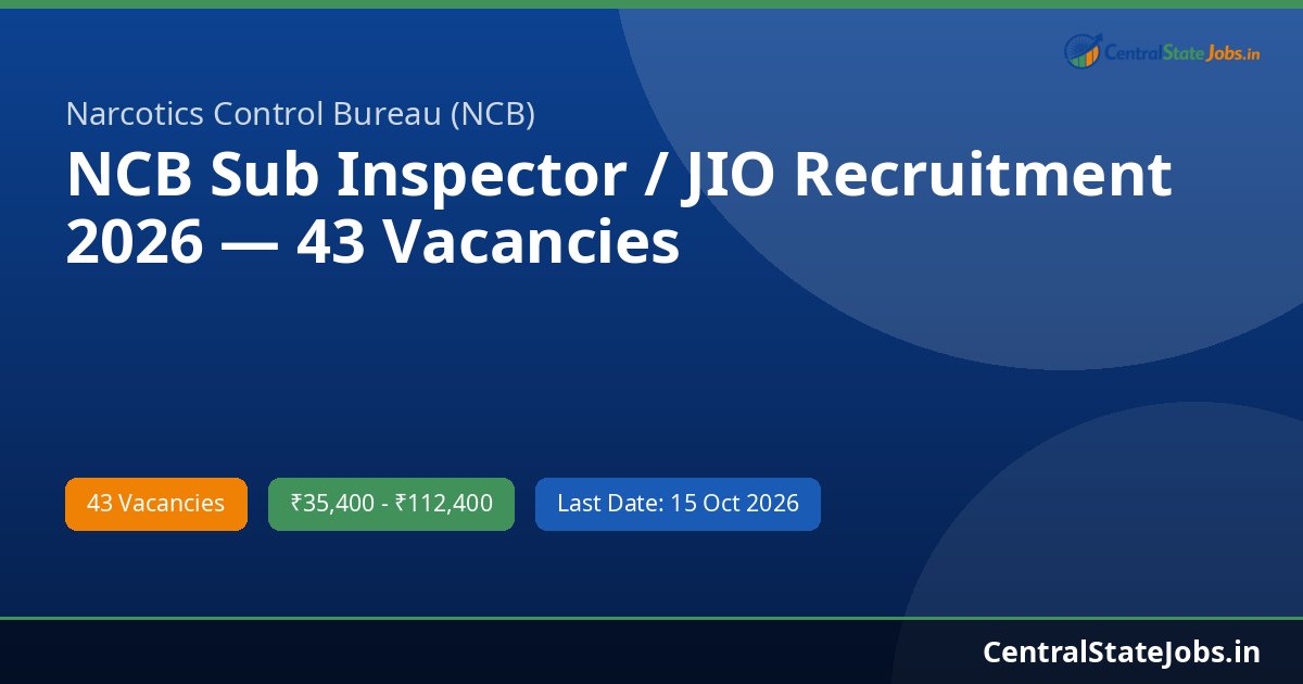 NCB Sub Inspector / JIO Recruitment 2026 — 43 Vacancies
