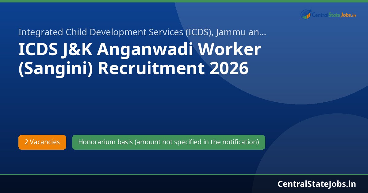 ICDS J&K Anganwadi Worker (Sangini) Recruitment 2026