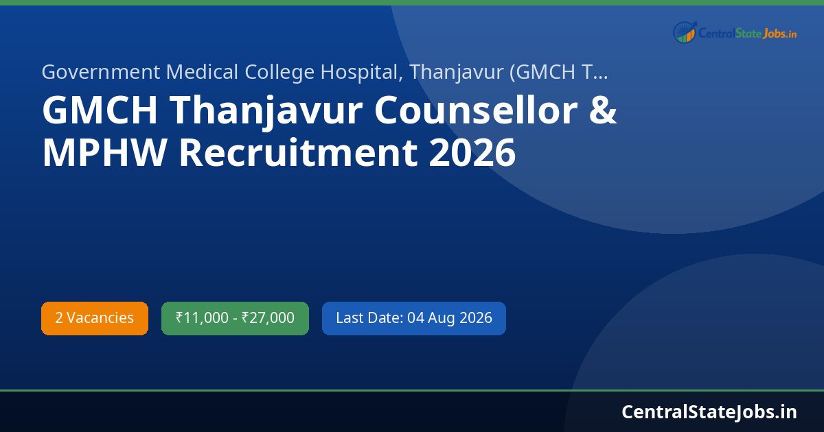 GMCH Thanjavur Counsellor & MPHW Recruitment 2026