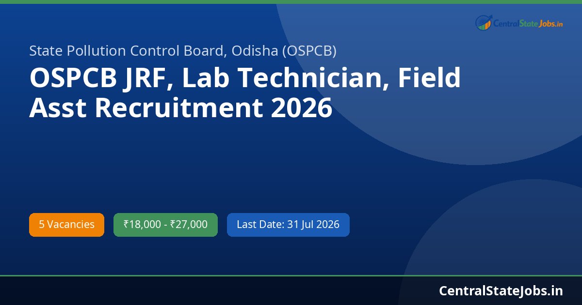 OSPCB JRF, Lab Technician, Field Asst Recruitment 2026