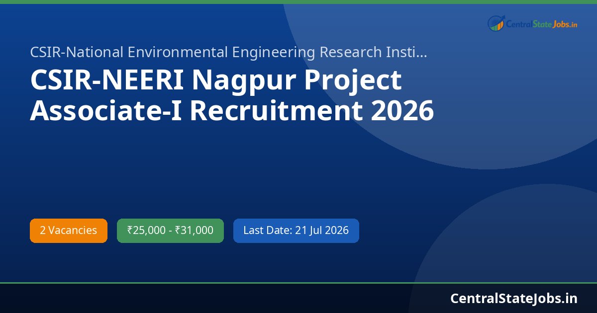 CSIR-NEERI Nagpur Project Associate-I Recruitment 2026