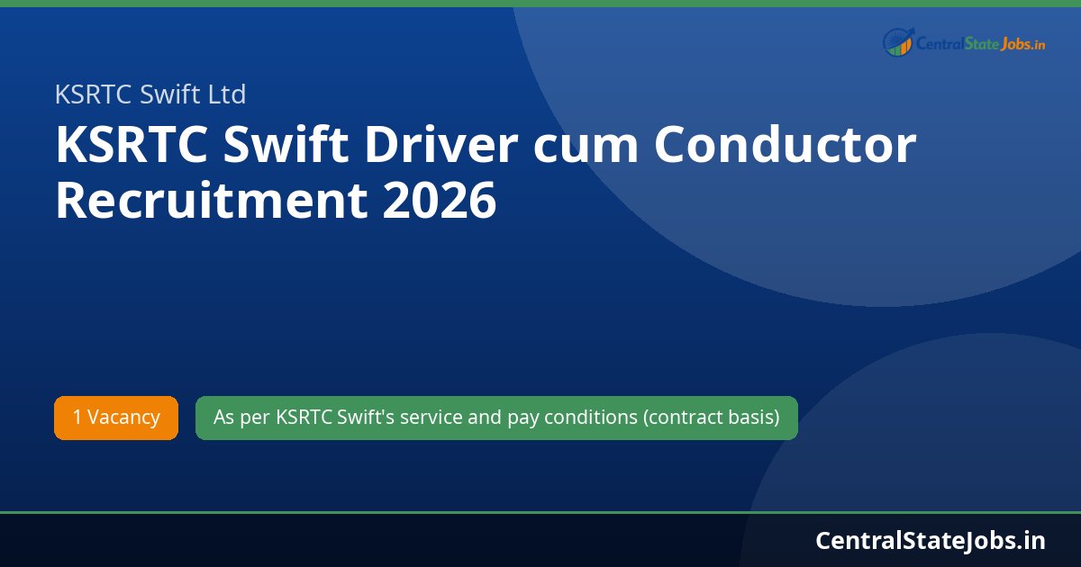 KSRTC Swift Driver cum Conductor Recruitment 2026