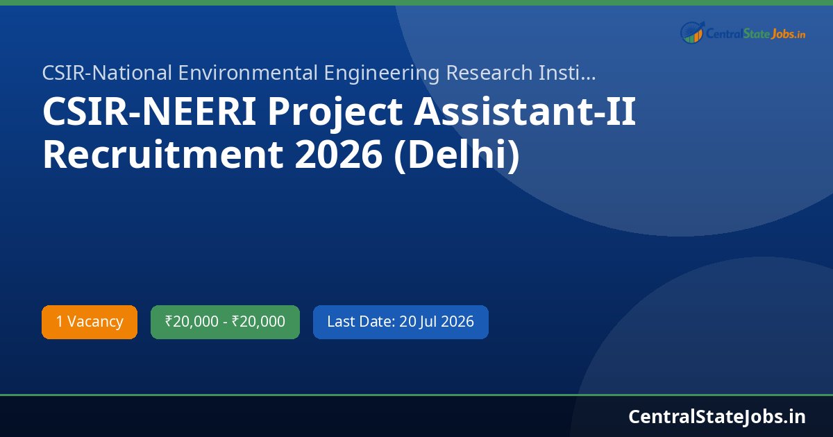 CSIR-NEERI Project Assistant-II Recruitment 2026 (Delhi)