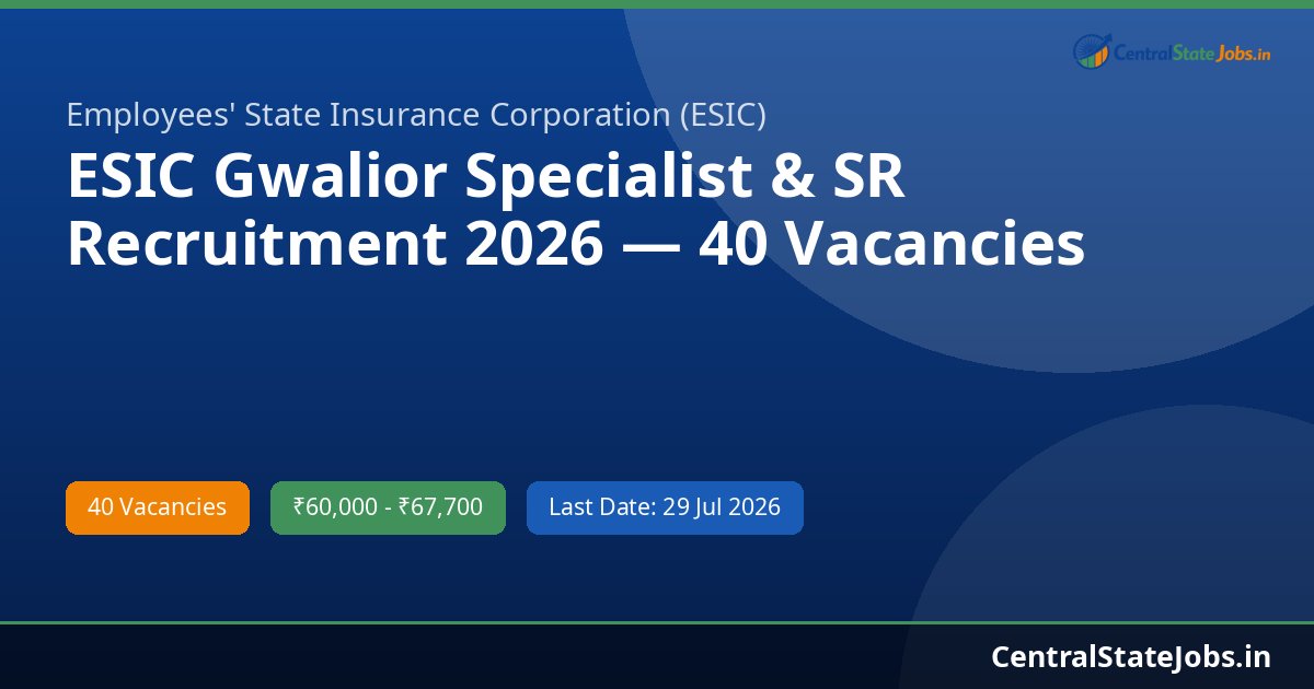 ESIC Gwalior Specialist & SR Recruitment 2026 — 40 Vacancies