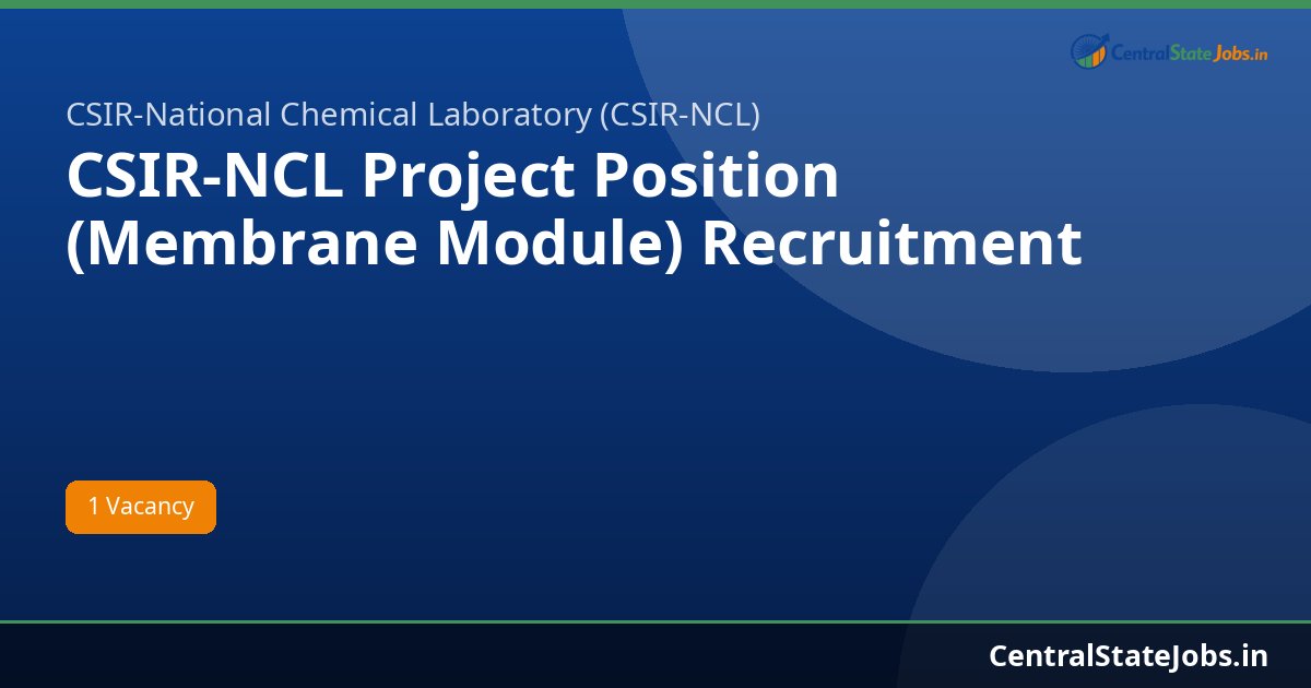 CSIR-NCL Project Position (Membrane Module) Recruitment 2026
