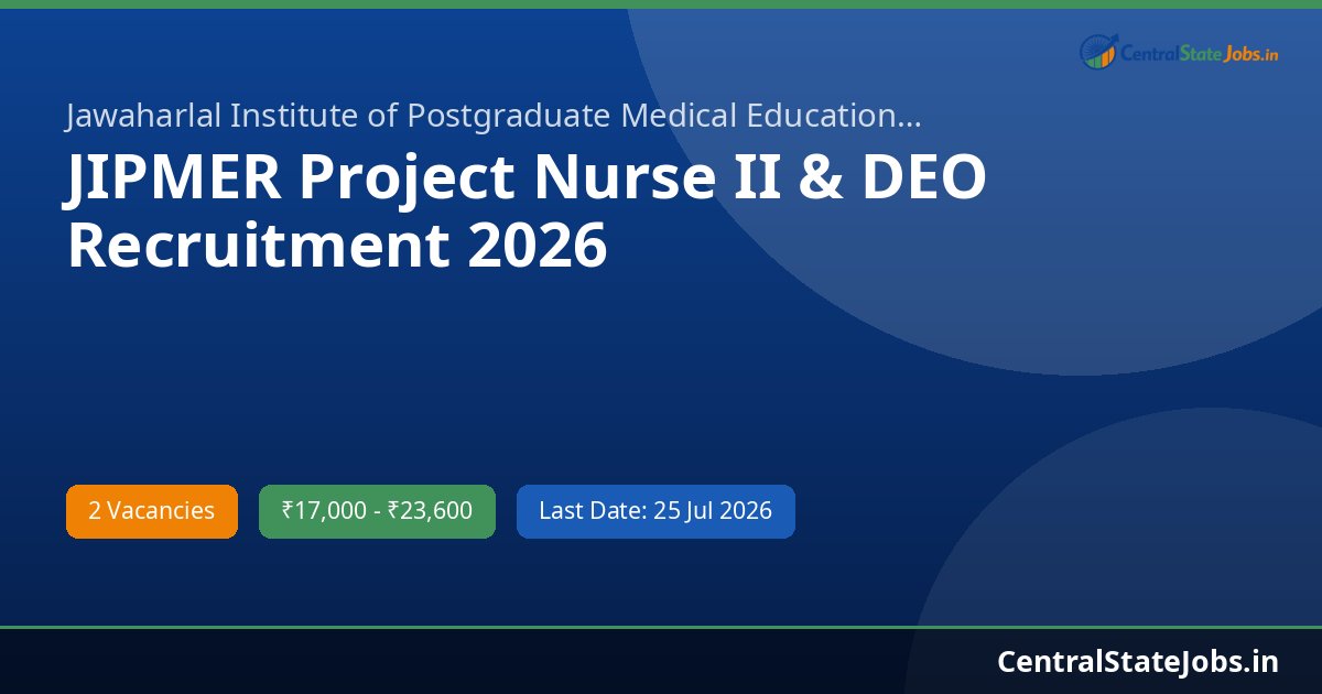 JIPMER Project Nurse II & DEO Recruitment 2026