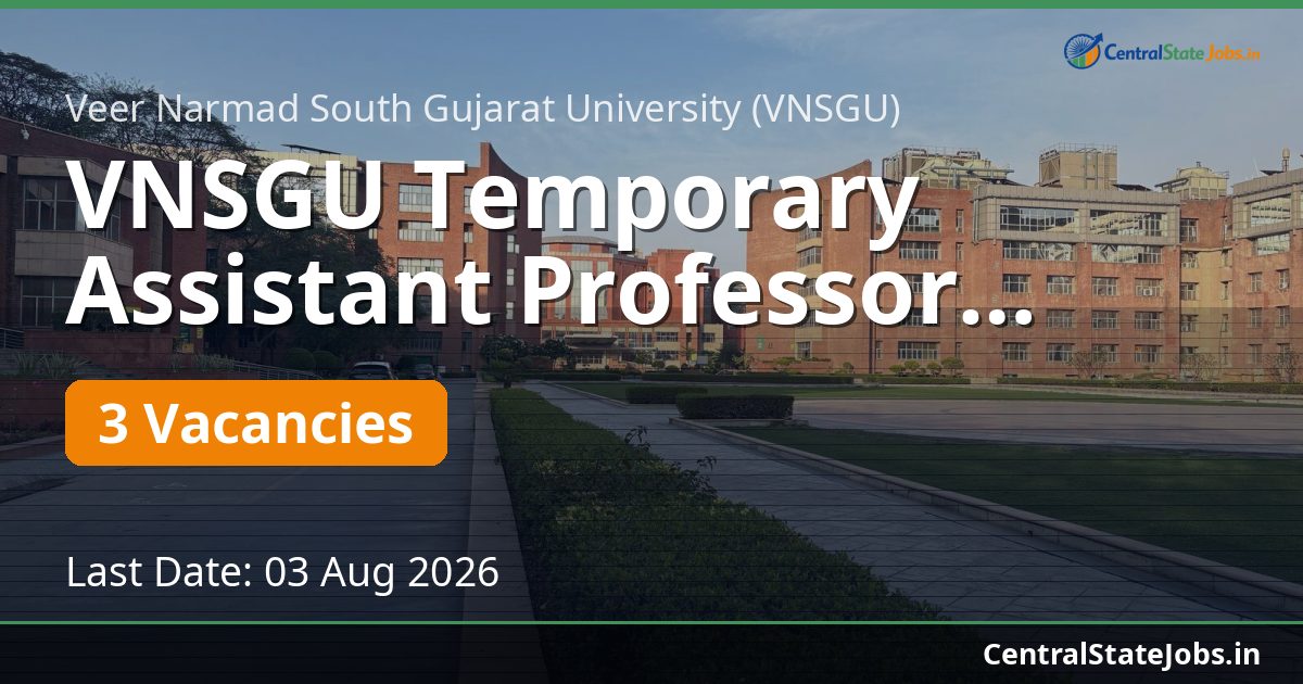 VNSGU Temporary Assistant Professor Recruitment 2026