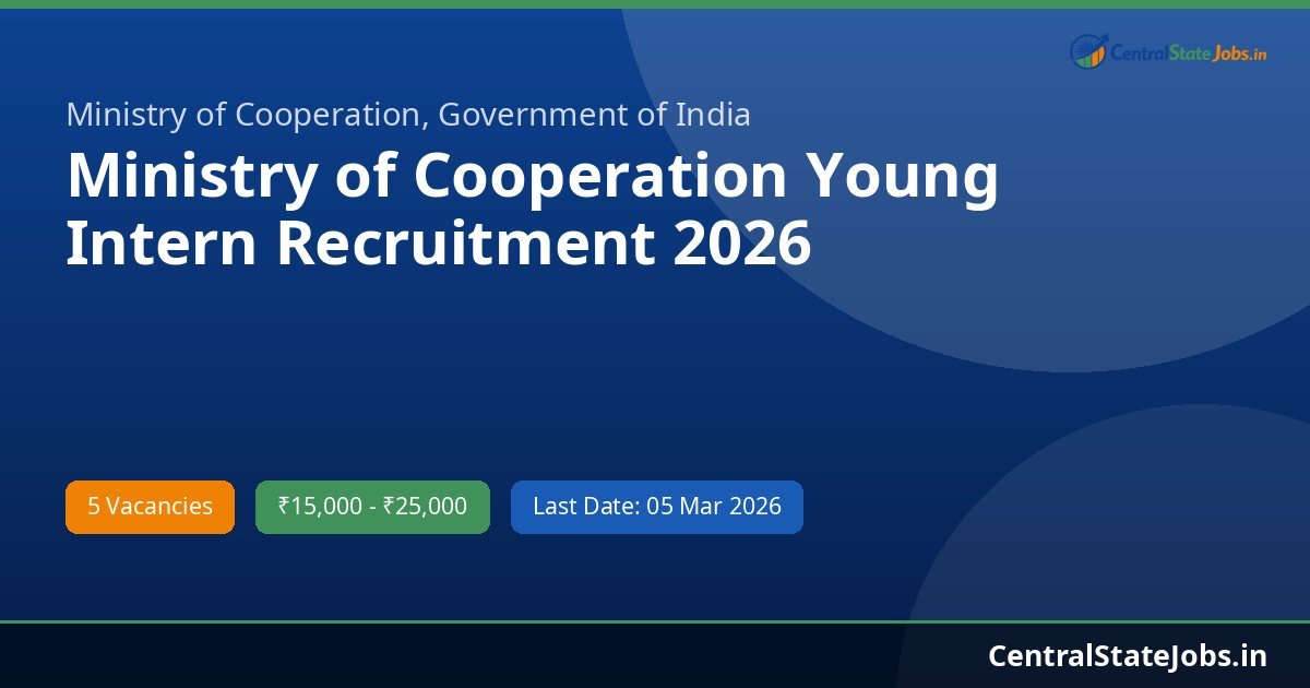 Ministry of Cooperation Young Intern Recruitment 2026