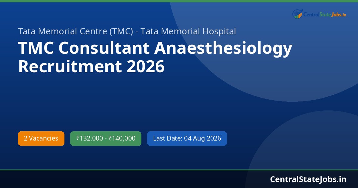 TMC Consultant Anaesthesiology Recruitment 2026