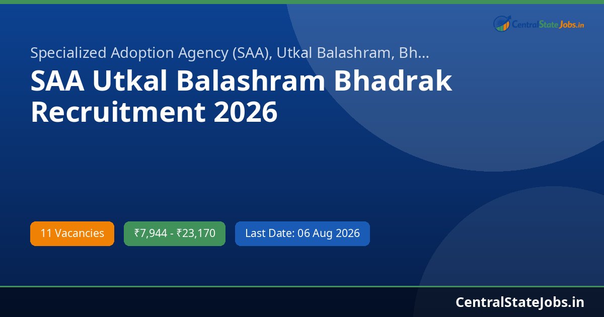 SAA Utkal Balashram Bhadrak Recruitment 2026