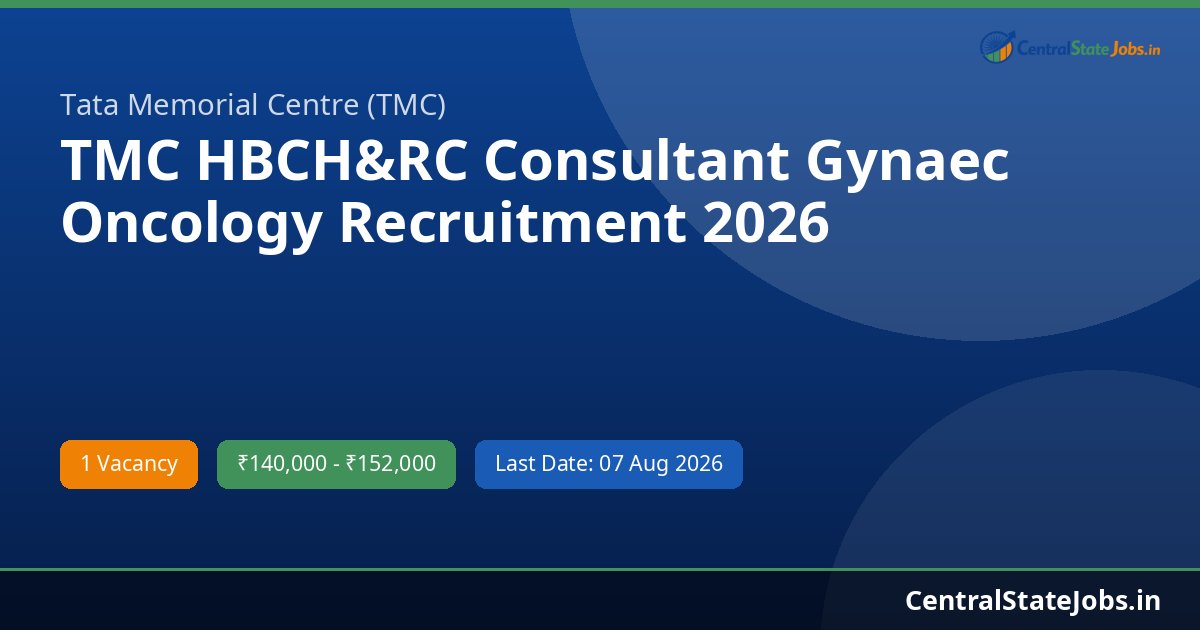 TMC HBCH&RC Consultant Gynaec Oncology Recruitment 2026