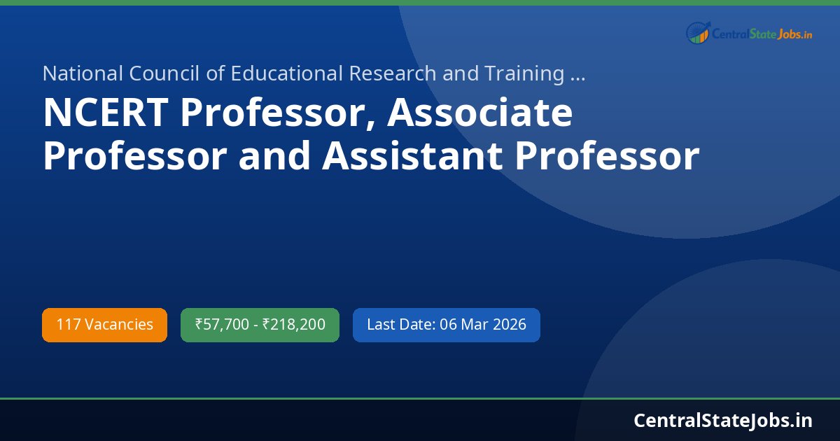 NCERT Professor, Associate Professor and Assistant Professor Recruitment 2026