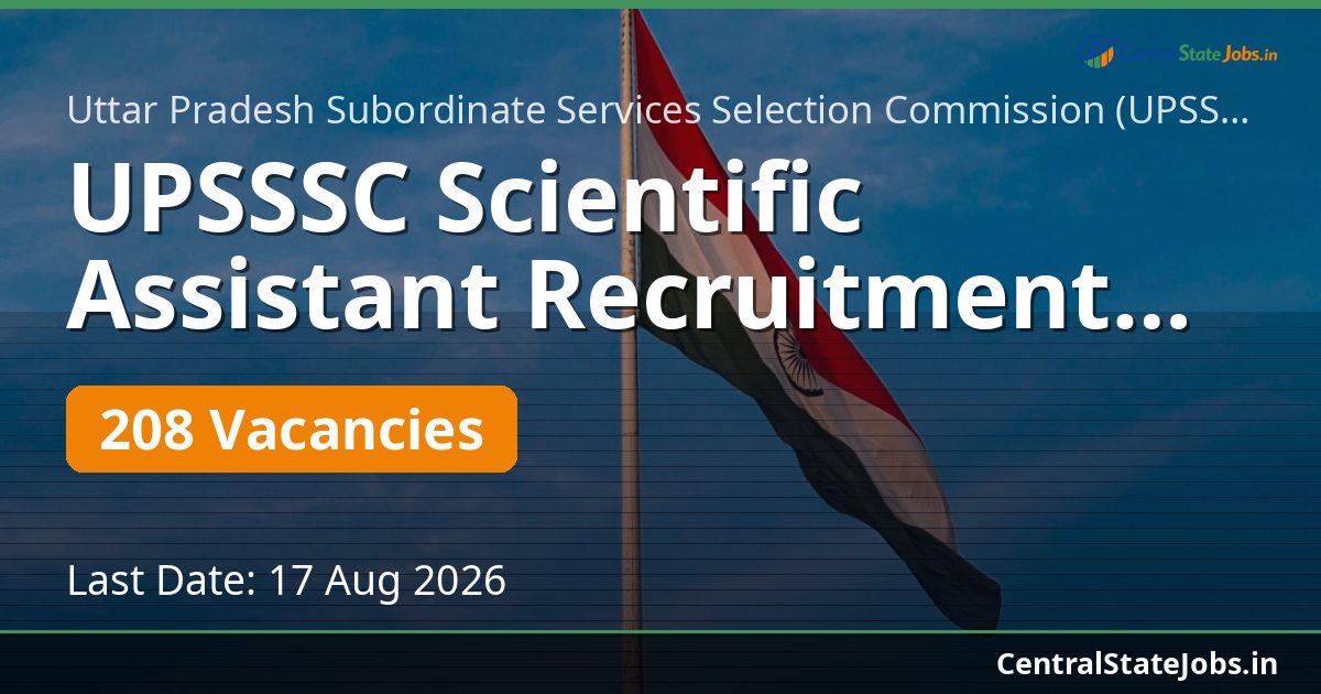 UPSSSC Scientific Assistant Recruitment 2026 — 208 Vacancies