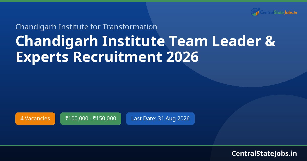 Chandigarh Institute Team Leader & Experts Recruitment 2026