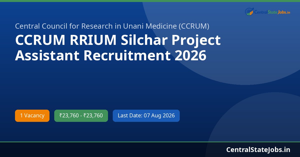 CCRUM RRIUM Silchar Project Assistant Recruitment 2026