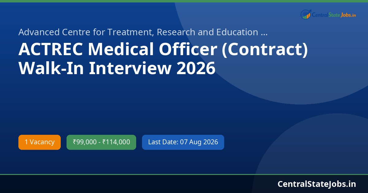 ACTREC Medical Officer (Contract) Walk-In Interview 2026
