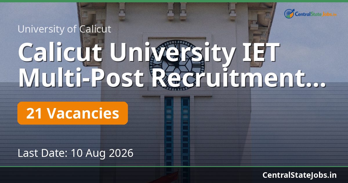 Calicut University IET Multi-Post Recruitment 2026