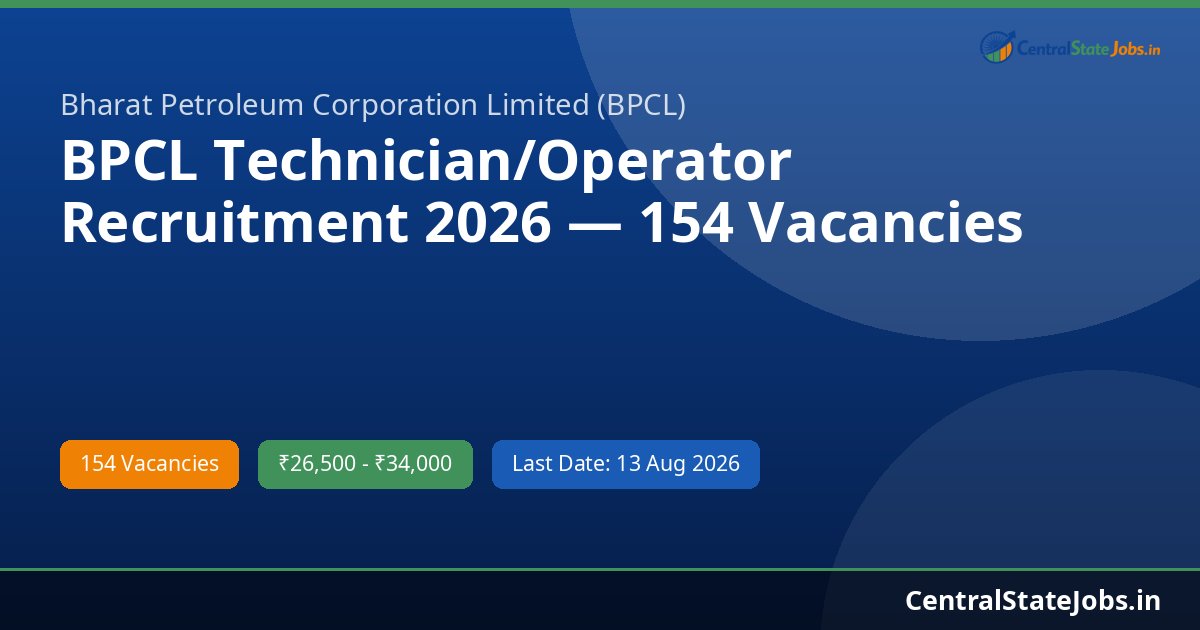 BPCL Technician/Operator Recruitment 2026 — 154 Vacancies