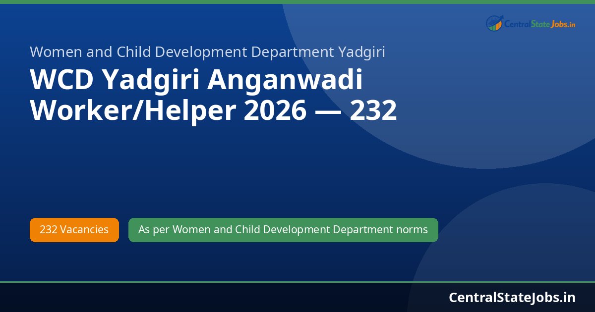 WCD Yadgiri Anganwadi Worker/Helper 2026 — 232 Vacancies