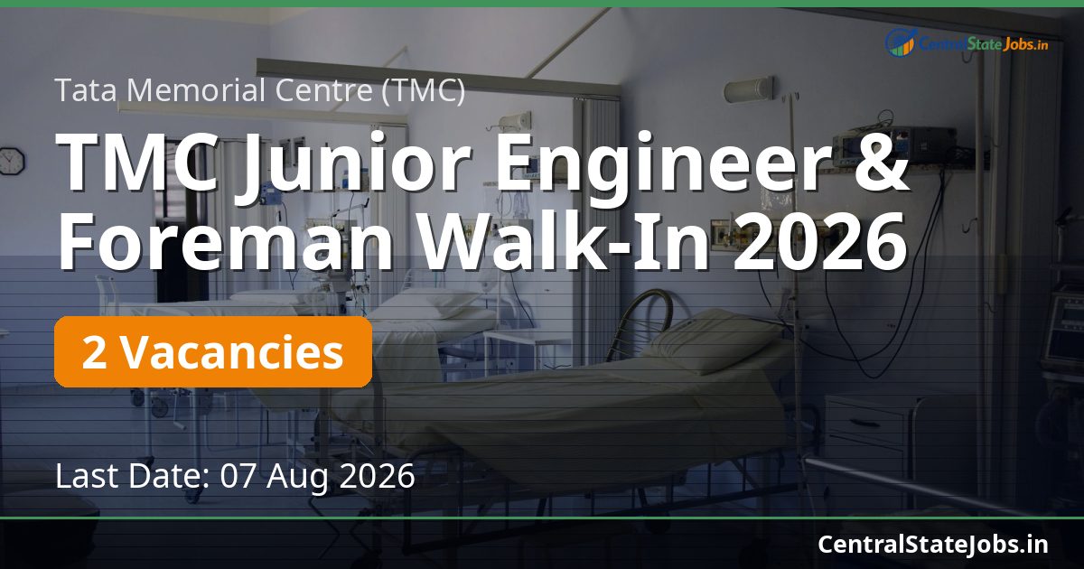 TMC Junior Engineer & Foreman Walk-In 2026