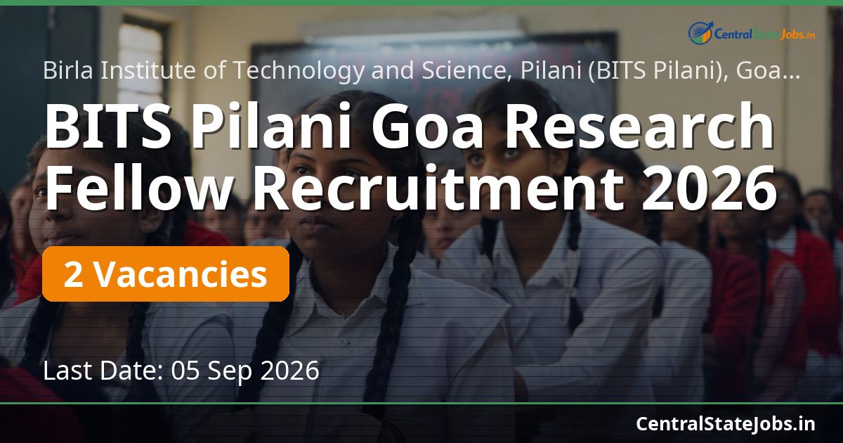 BITS Pilani Goa Research Fellow Recruitment 2026