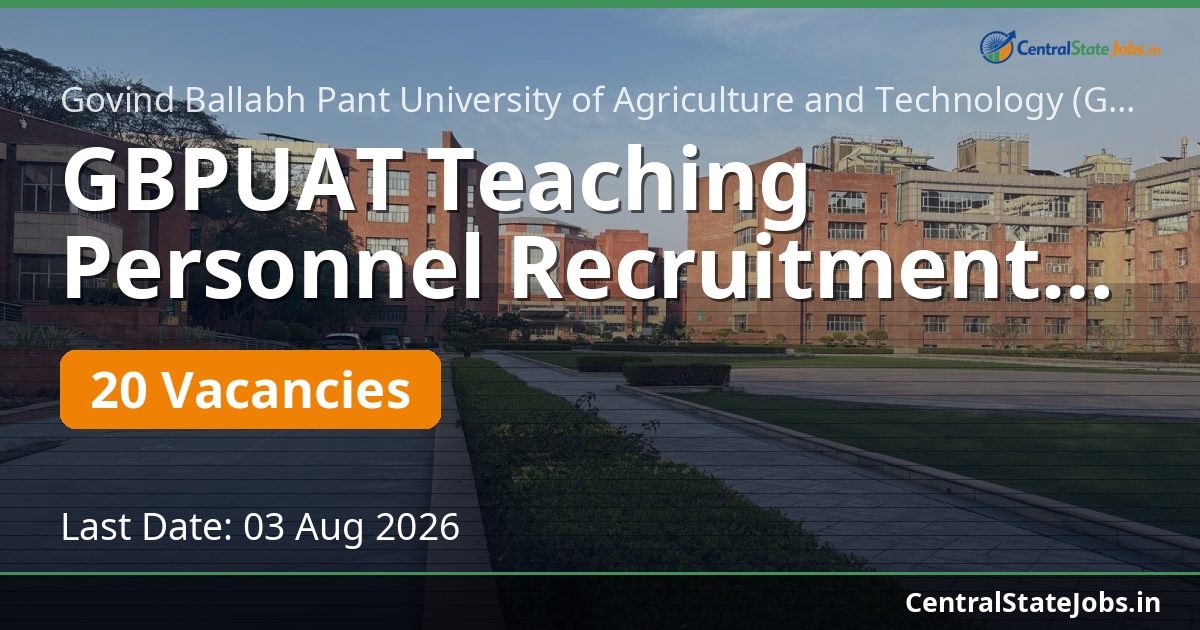 GBPUAT Teaching Personnel Recruitment 2026