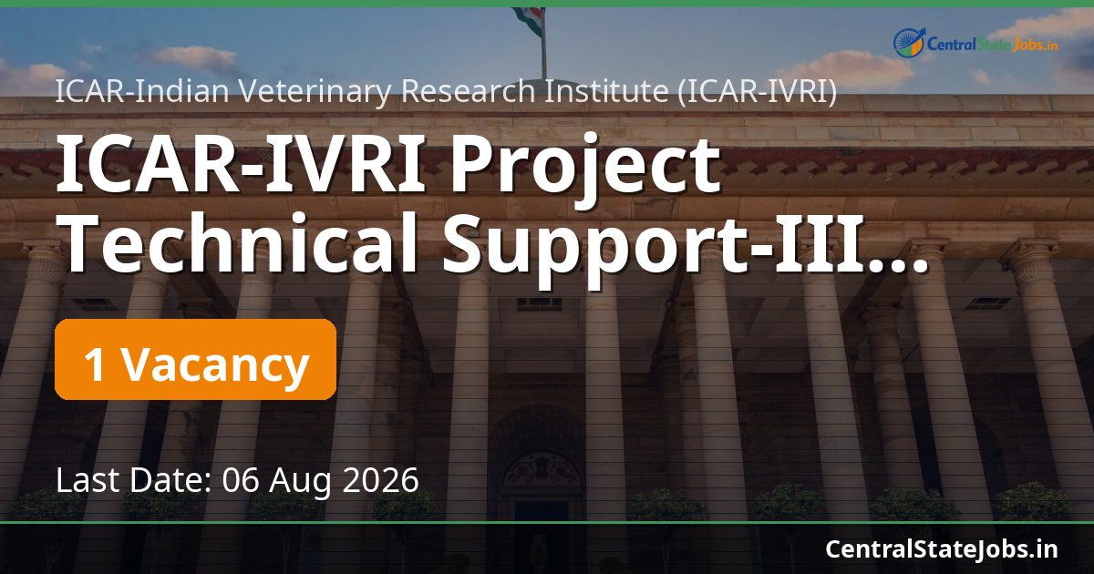 ICAR-IVRI Project Technical Support-III Recruitment 2026